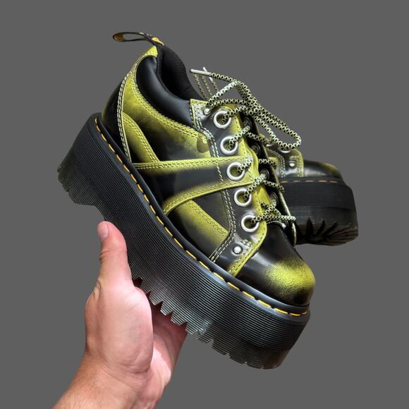 Dr. Martens 5-Eye Max Distressed Leather Platform Shoes Lime Green Arcadia NWOB - Picture 4 of 6